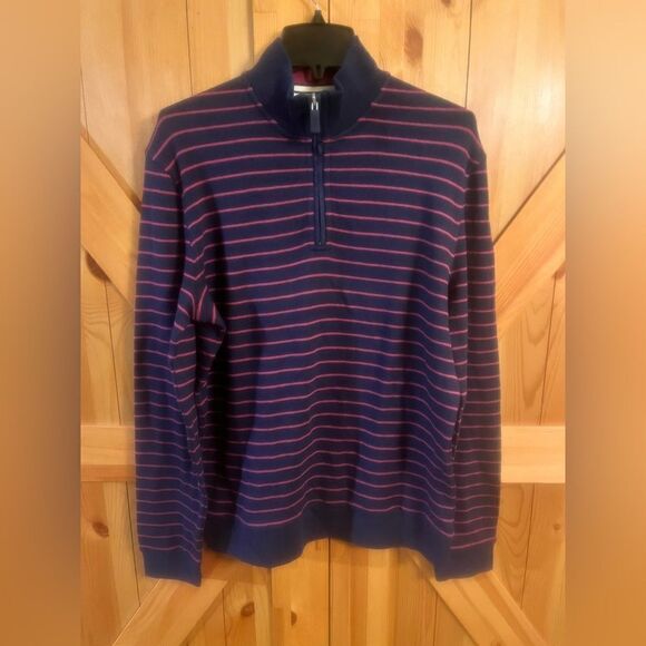 Jos. A. Bank Long Sleeve Polo Men’s Tailored Fit M Blue/Purple Striped 1/4 Zippe - Picture 1 of 5